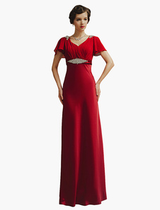 Robe de soirée en satin de soie stretch bordeaux avec ceinture