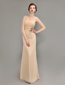 Robe mère de mariés en chiffon champagne à une épaule