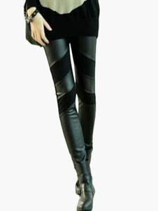 Leggins en polyester noir style cuir verni