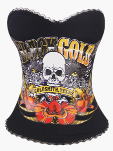 Corset sein couvrant en lycra spandex noir imprimé crâne