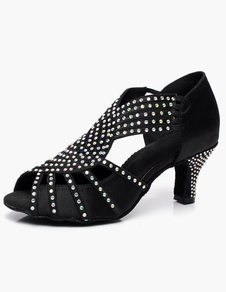 Noir Peep Toe strass chaussures latines