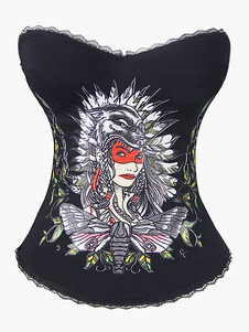 Corset sein couvrant noir imprimé caricatural