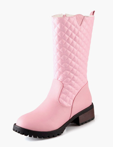 Bottes mi-mollet talons en PU à motif losangé