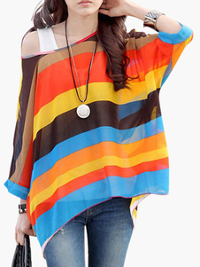 Blouse de plage multicolore color-block à rayure