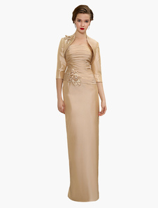 Robe mère de mariés fourreau en taffetas champagne avec fleur