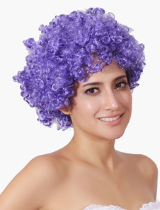 Perruque courte violette frisée en fibre