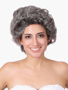 Perruque courte grise en fibre frisée