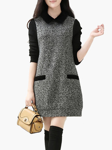 Robe droite synthétique bicolore moulante à col large