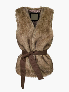 Gilet fausse fourrure marron avec ceinture