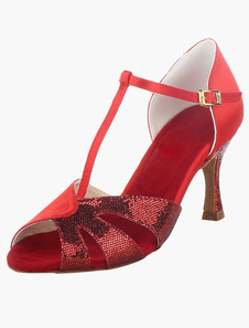 Chaussures de danse latine rouges à talon évasé
