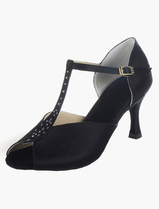 Chaussures de danse latine en soie et satin noire à peep-toe