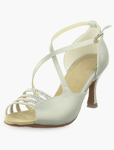 Chaussures danse latine en soie et satin argente