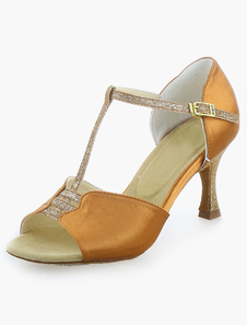 Chaussures de danse latine en soie et satin bronzée
