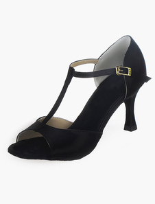 Chaussures de danse latine noires à talon évasé