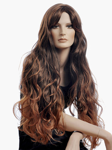 Perruque longue châtaigne en fibre boucles volumineuses