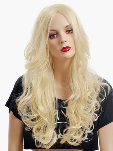 Perruque longue dorée claire de boucles volumineuses