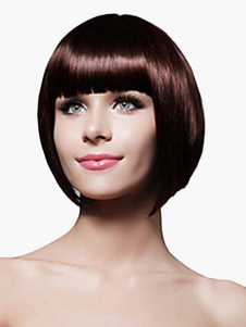 Perruque courte droite châtaigne avec frange droite