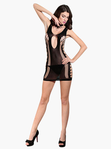 Nuisette noire synthétique creusée à demi-transparence