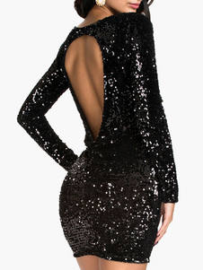 Robe bodycon avec paillettes noire imprimée brillante