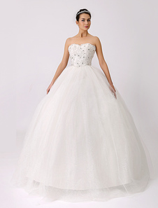 Robe de mariée en tulle ivoire avec perles bustier