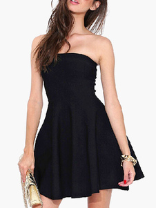 Robe skater en coton noir unicolore bustier