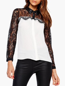 Blouse femme en chiffon bicolore avec dentelle