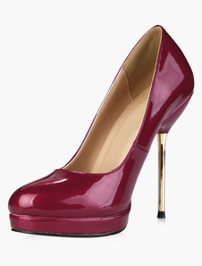 Escarpins à plateforme à talon aigu en PU verni bordeaux