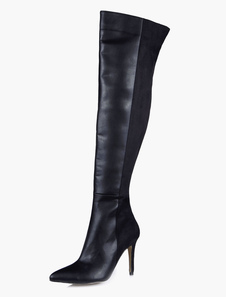 Cuissardes à talon aigu en PU noir