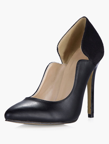 Escarpins à bout pointu et talon aigu en PU noir