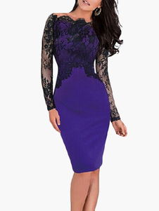 Robe moulante en coton de col bateau avec dentelle