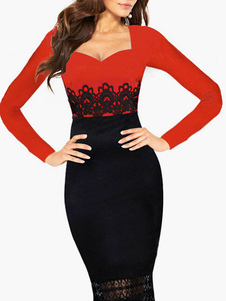 Robe vintage bicolore avec dentelle encolure en coeur