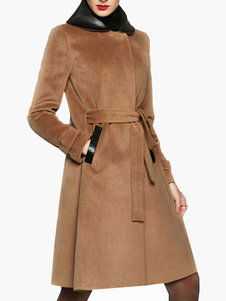 Manteau en laine mélangée kaki à col large