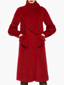 Manteau en laine mélangée bordeaux à col montant