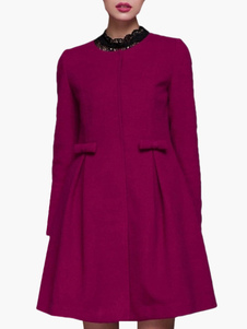 Manteau en laine mélangée fuchsia unicolore