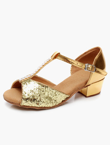 Chaussures de danse latine en tissu de paillettes à talon épais