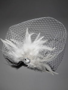 Voile à joues en voile de tulle avec strass et plume