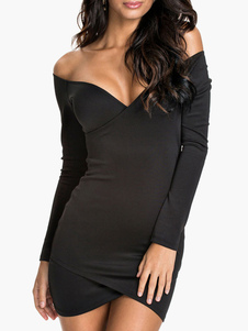 Robe bodycon en polyester noir hors de l'épaule
