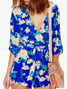 Combinaison femme bleue imprimée fleurie