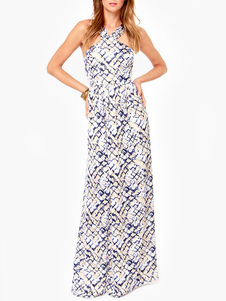 Robe maxi en polyester multicolore imprimé creusé à col V