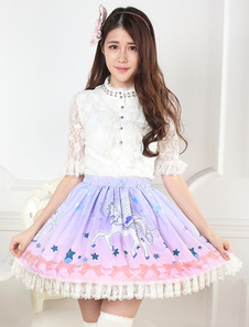 Jupe Lolita Lavender Rose séduisante en polyester impression avec dentelle