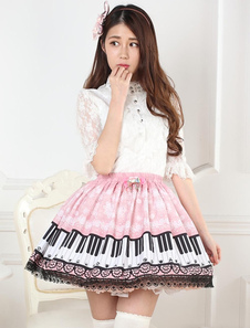 Jupe Lolita Rose Doux Piano Remarque excellente en polyester impression avec dentelle