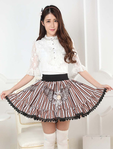 Jupe lolita marronne en polyester avec dentelle