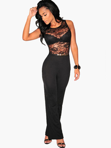 Combinaison noire unicolore avec dentelle