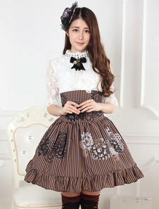 Classique taille haute Brune Jupe lolita marrone douse excellente en polyester impression avec dente