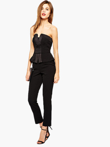 Combinaison femme bustier noire unicolore