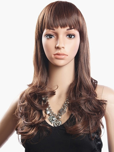 Perruque longue marronne en fibre de boucles en bas