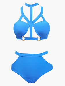 Maillot de bain 2 pièces creusé en lycra spandex unicolore