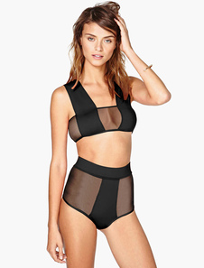 Maillot de bain 2 pièces en lycra spandex avec filets