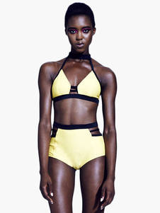 Maillot de bain 2 pièces en lycra spandex color-block creusé