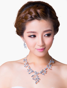 Ensemble de bijoux en forme feuille de strass bleue